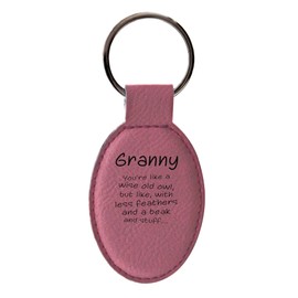 ThisWear Granny Gifts for Women for Granny Like Wise Old Owl Less Feathers Beak and Stuff Leatherette Oval Keychain Key Tag Pink