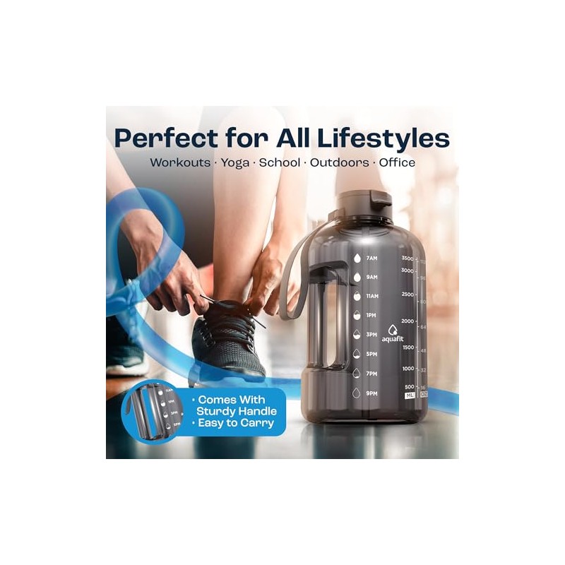 AQUAFIT 1 Gallon Water Bottle with Time Marker & Straw