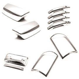 Sizver Super Combo Chrome Tail Light Frame Covers+ 4Door Handles + Tail Gate Cover + Top Half Mirror Covers For GMC Sierra 1500/2500/3500 ^Not For Towing Mirrors^