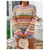 BEAUDRM Women's Plus Size Striped Crochet Sweater Long Bell Sleeve