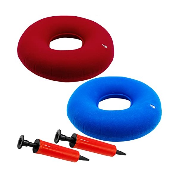 SZXMDKH Donut Cushion,Donut Ring Cushion for Pressure Relief,2 Pack with 2 Colors(Red and Blue),Cushion with 2 Pumps Inflatable Donut Seat Cushion for Home Office and Car(40x10cm)