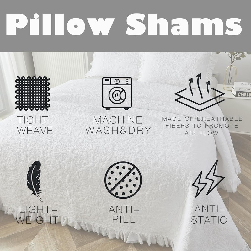Brandream Quilted Pillow Shams Cotton Set of 2 King Size