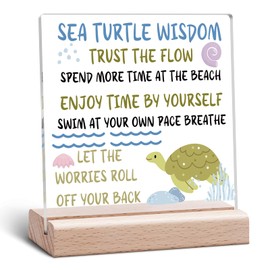 Sea Turtle Acrylic Plaque Ocean Gifts for Turtle Lovers Inspirational Clear Desk Decorative Birthday Gift for Friend Women Daughter Ocean Lover Acrylic Plaque with Wooden Stand Office Decor