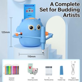liiyiela Interactive Educational Drawing Robot Toy for Kids, Montessori Learning, Voice Features & 100 Word Cards, STEM Toy for Children, Magic Drawing Robot for Boys Girls(Blue)