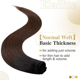 Elailite Real Hair Clip-In Extensions, 8 Wefts, Straight, #1BT4 Natural Black Ombre Medium Brown, Real Human Hair Extensions, 55 cm - 75 g