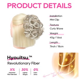 REECHO 7" Curly Ponytail Extension, Ash Brown with White Ends - Half Up, Short, Lightweight, Adds Volume & Length to Short, Thin Hair