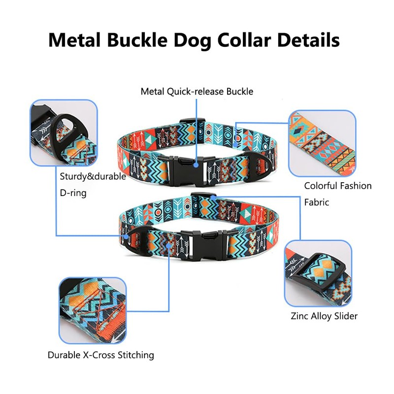 Dog Collar and Leash Set, Soft Bohemia Patterns Ethnic Style