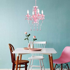 Mini Chandelier with Acrylic Crystals Pink Chandelier 4 Light Modern Chandelier for Girls Room