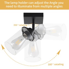 KEESFU Black Flush Mount Ceiling Light,Farmhouse Hallway Light Fixtures with Rotatable Clear Glass Shade,Small Single Ceiling Light for Hallway, Entryway,Bathroom,Laundry Room.2-Pack