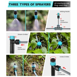 230FT Drip Irrigation System Kit with Quick-Connect System, Repeatable Assembly PE Hose, Y-Type Distribution Tubing, Three Adjustable Nozzle Types, Upgrades Watering System for Outdoor Plants