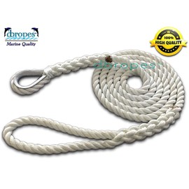 3 Strand Mooring Pendant 100% Nylon Rope 5/8 X 10 Ft with Thimble. Made in USA