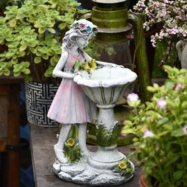 LED Solar Light Girl Resin Figure Carving Fairy Statue Lights Garden Decoration