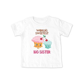 cuteandfunnykids World's Sweetest Big Sister Cupcake Design - Baby Birth Pregnancy Announcement Toddler Shirt (4T Toddler Shirt, White)