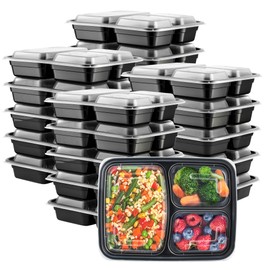 Comfy Package [24 oz - 50 Count 3 Compartment Meal Prep Containers Reusable - Microwaveable, Dishwasher and Freezer Safe, BPA-Free, Portion Control and Convenience Food Storage with Lids, Stackable