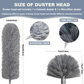 100 Inch Cobweb Duster, Spider Web Brush & Microfiber Feather Duster with 100" Extension Pole, Bendable Head, Scratch-Resistant Cover, Washable Duster for Home Ceiling, Fan, Furniture (Gray)