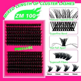 PURELEOR Lash Clusters Kit Fluffy 50D 80D 100D 150D Individual Lashes D Curl Cluster Eyelash Extensions 10-16mm DIY Thick False Eyelashes Kit with Lash Bond and Seal Waterproof, Lash Applicator:_100D-1