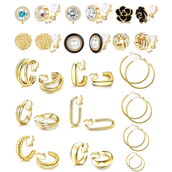 SAILIMUE 16 Pairs Clip On Earrings For Women 14K Gold