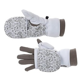 DOING SOMETHING GREAT Flip Top Mittens for Women with Glove Liner, Waterproof with 80g Thinsulate and Grippy Silicone Palms - White | Medium