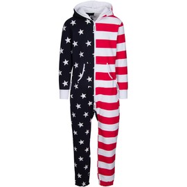 Woodies American Flag Adult Onesie for Men and Women - One Piece Unisex Pajama Jumpsuit (Small)