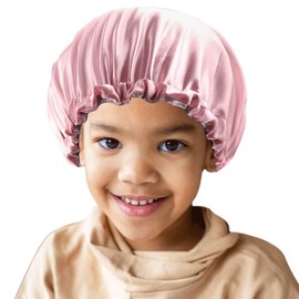 ELIHAIR Gorro de dormir de satén mediano para niños, para cabello natural, adolescentes y niños pequeños, gorra de satén ajustable para dormir nocturno, reversible, doble capa, rosa/morado