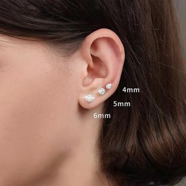 CZ Balls Double Sided Cartilage Tiny Stud Earrings 925 Sterling Silver Tragus Screw Back Crystal Ball Sleeper Hypoallergenic Earring Barbell Labret Studs Dainty Shambhala Style Jewelry Gifts for Women Teen Girls Birthday 20G (4mm)