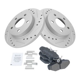 Rear Brake Pad & Rotor Kit Semi-Metallic Premium G-Coated Performance Slotted X Drilled Compatible with 1993-2002 Lincoln Continental