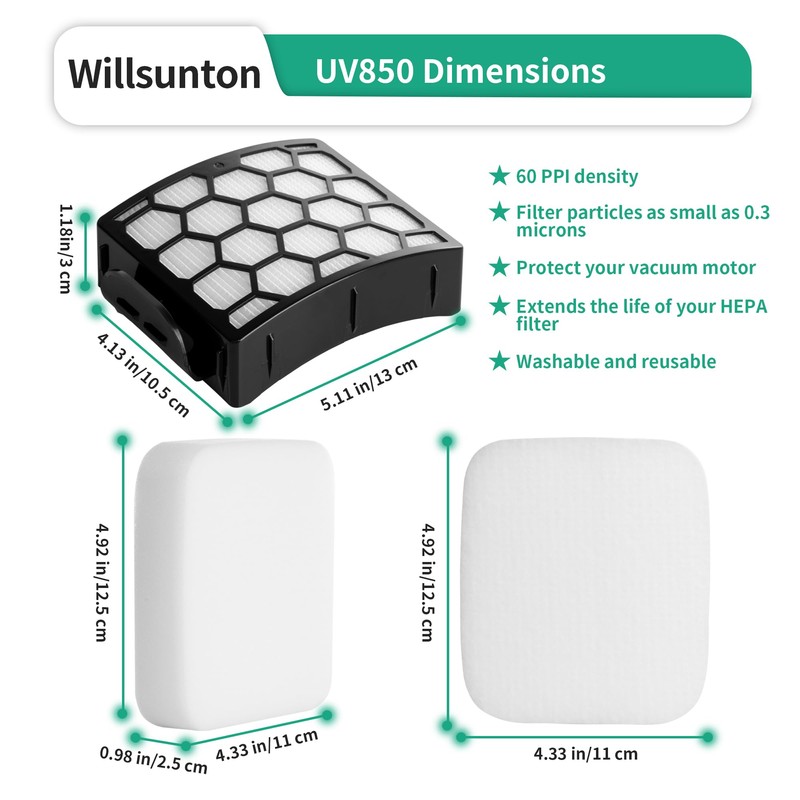 UV850 UV900 Filters Replacement for Shark Performance Lift-Away UV850 UV900