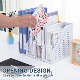 FRETONBA Collapsible Magazine File Holder with 4 Vertical Compartments Foldable Binder Holder for Desk Binder Storage Organizer Plastic Magazine Holders for Shelf, Light Gray