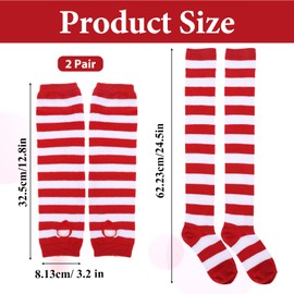 Red and White Striped Socks, Leg Warmers, Striped Arm Warmers Red and White Striped Knee High Socks for Women Leg Warmers Striped Thigh High Socks Fingerless Gloves Stockings Striped Thigh Socks