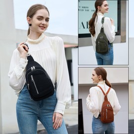 Travistar Chest Bag Women's Sling Bag Men's 2 in 1 Backpack Women's Small with 2 Removable Shoulder Straps, PU Leather Crossbody Bag Women's Shoulder Bag Handbag Shoulder Bag Anti-Theft, Dark Black