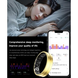 Smart Ring for Men Women Blood Pressure Monitor Health Smart Ring Men Gesture Control Heart Rate Monitor SP-O2 Sleep Tracker Fitness Ring Pedometer IP68 Waterproof Compatible with iOS Android Phones