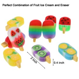 DOMG 16 Pcs Cute Fruit Shaped Ice Cream Erasers for Kids - Fun Food Erasers for Classroom Rewards & Party Favors