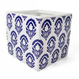 Leaf Ceramic Planters, Cube White Blue, 12cm