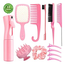 Kit 12 Piezas Peines Cepillos Atomizador Y Pinzas Cabello
