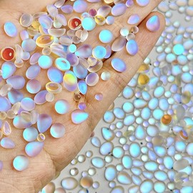 100Pcs Mix Shape Size Translucent Blue Tears Nail Charms 3D Iridescent Aurora Teardrop Nail Rhinestones Matte Blue Holographic Nail Gems Luxury Tears Nail Art Accessories for Women DIY Manicure Decor