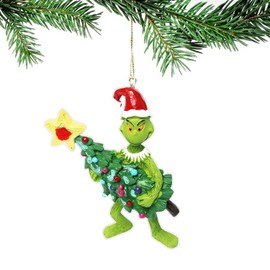 Flat Grinch Christmas Ornament, Hanging Christmas Decorations Pendants Grinch Holding a Tree Xmas Decor for Home Holiday Party