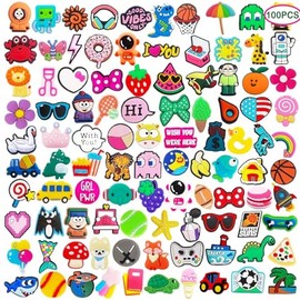 Acuiwer 100 Mixed Shoe Charms for Croc Kids Charming Summer Cartoon Shoes Clog Topper Accessories Decoration for Kids