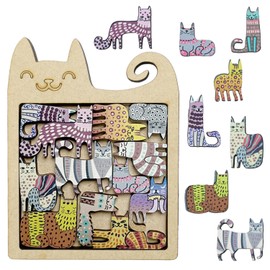 Cats Wooden Puzzle, Super Challenging Kitten Puzzles Wooden Jigsaws Cat Gifts for Women, Kitten Ornament Wood Puzzles Crazy Cat Lady Gifts