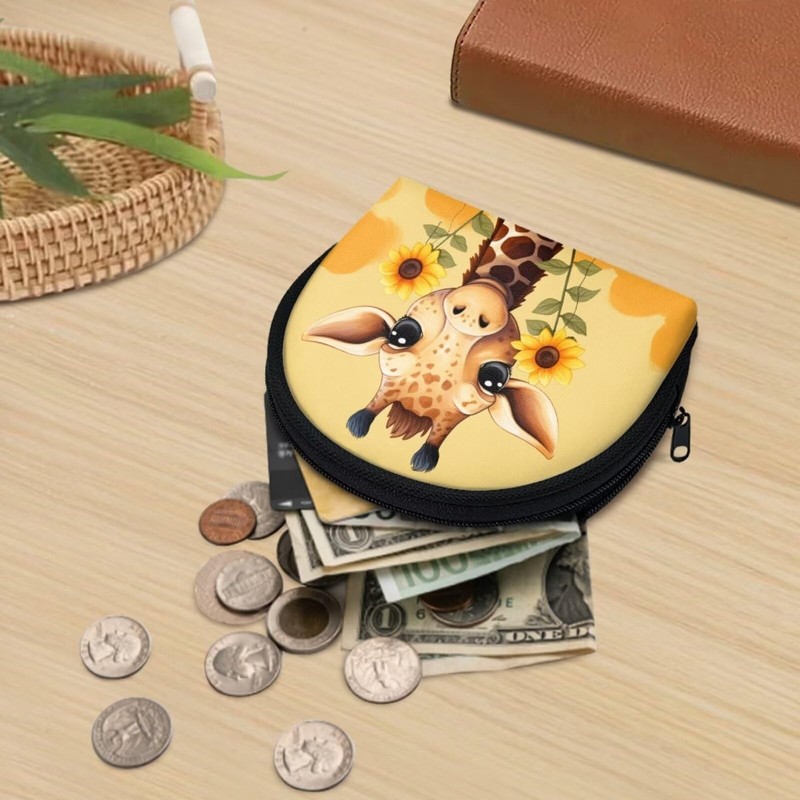 ZOUTAIRONG Giraffe Sunflower Coin Purse for Girls Women Change Purse