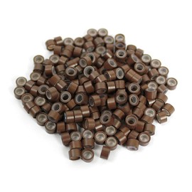Auburn Brown 200 Pcs Silicone Lined Micro Rings Beads Locks For I Stick Tip Feather Human Hair Extensions by mega made inc