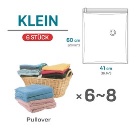 Captainfive Vacuum Bags for Clothes, Duvets, Pack of 6, Small (60 x 41 cm) Vacuum Clothes Bags, Storage Bags, Travel for Bedding, Pillows, Clothes, Duvets