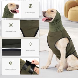 Yanmucy Dog Calming Coat with Dog Snood 2 in 1 Anxiety Relief Adjustable Anxiety Jacket with Dog Hoodie Ear Muffs Relieve Nervous Dog Vest for Anxiety Fireworks (Blue, L)