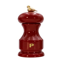 Bisetti Bird Red Lacquered Beechwood Pepper Mill With Adjustable Steel Grinder, 11 cm / 4.33 Inch
