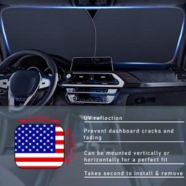 Ziciner 2 PCS Car Windshield Sun Shade, Auto Sun Heat and UV Rays Blocker, 28"×31" Foldable Automotive Front Window Sunshade Protector, Universal Vehicle Interior Accessories (Red Flag-M)