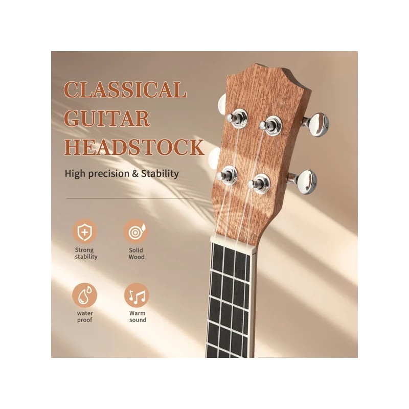 23-Inch Mahogany Body Ukulele Rosewood Fingerboard Includes Cotton Bag Picks