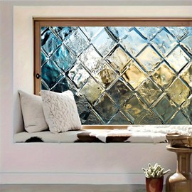 HOMETITUTE Stained Glass Window Film 39.3×17.7 Inchs Window Privacy Film Sun Blocking Static Cling Sticker Glass Windows Decorative for Home Living Room Home Windows Decor