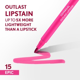 COVERGIRL Outlast, 15 Epic, Lipstain, Smooth Application, Precise Pen-Like Tip, Transfer-Proof, Satin Stained Finish, Vegan Formula, 0.06oz