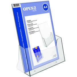 OPUS 2 Leaflet & Brochure Holder | For A4 Size Literature | Crystal Clear Acrylic Construction | Booklet, Flyer & Menu Display & Dispenser for Office, Restaurants & Reception | Portrait | Clear