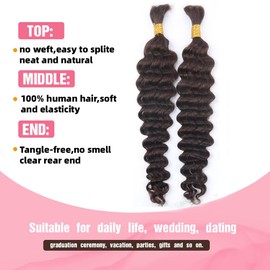 Human Braiding Hair for Boho Braids 100g Deep Wave Boho Hair for Braiding Knotless 12A Wet and Wavy Curly Bohemian Bulk 2 Bundles 100% Human Hair Extensions No Weft Colour 4 20 Inch