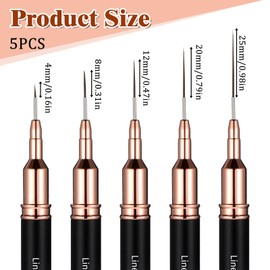 5 PCS Metallic Nail Art Liner Brush Set, Black UV Gel Polish Painting Tools for Long Lines, Thin Details, Fine Drawing, Sizes 4/8/12/20/25mm